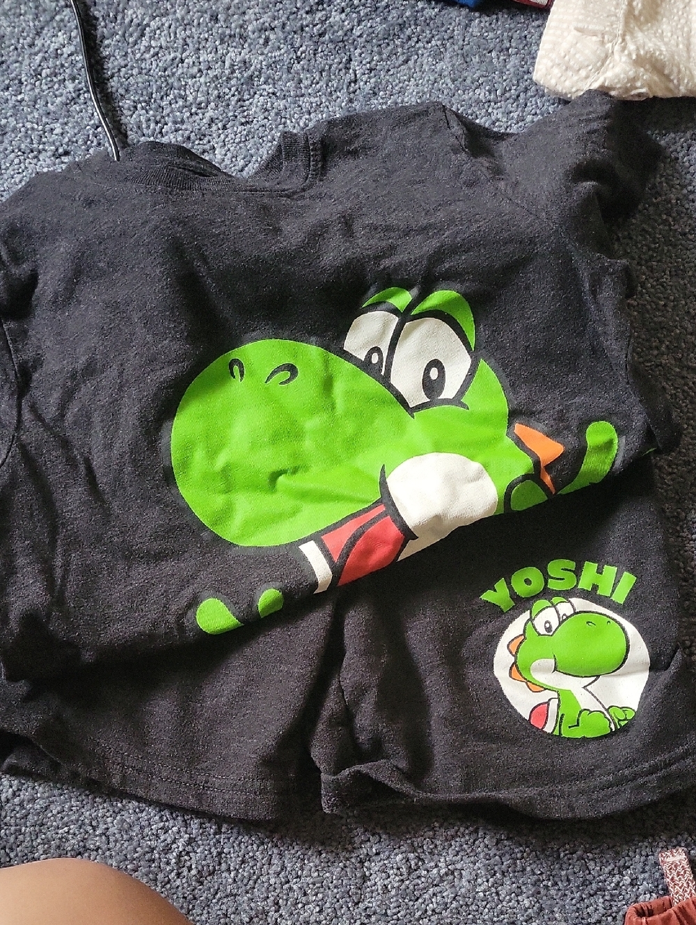 Nintendo Black Tee & Shorts Set with Green Yoshi Print And Matching Shorts